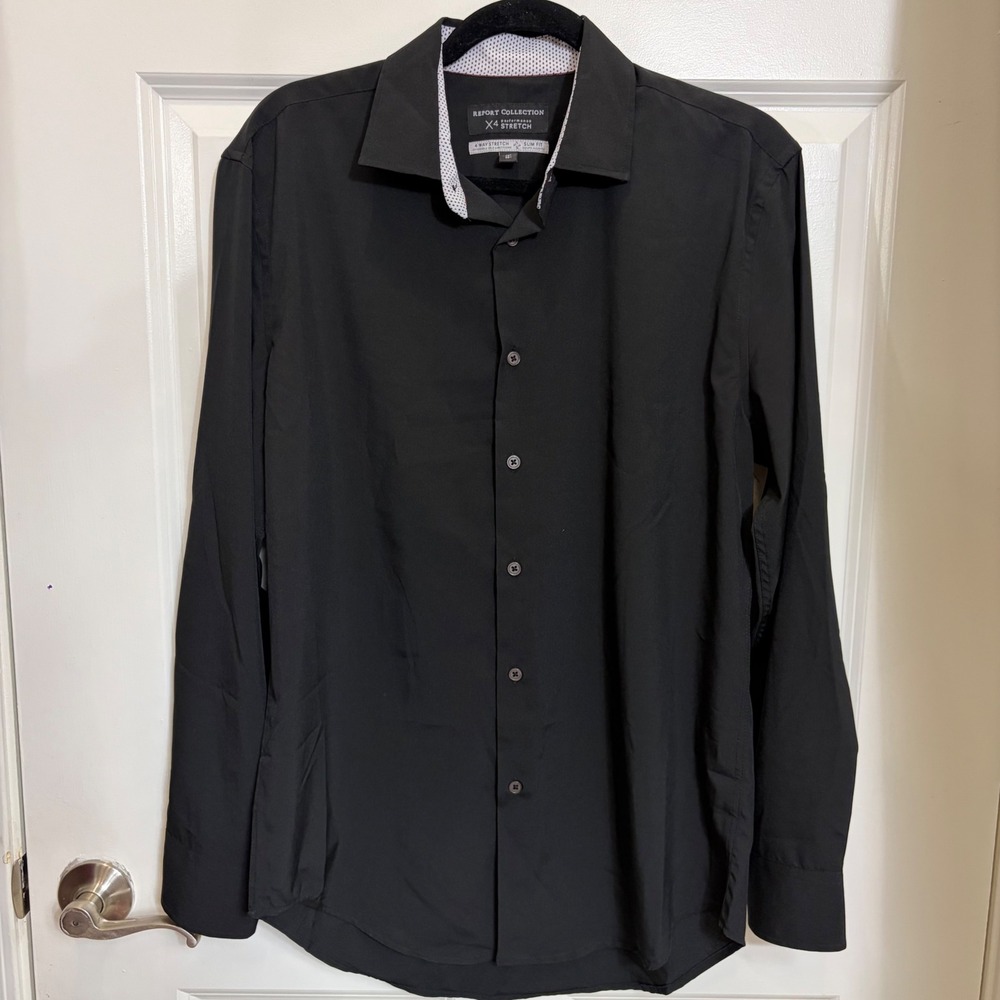 Report Collection X4 Performance Stretch Shirt Mens Small Slim Fit Black 15 33